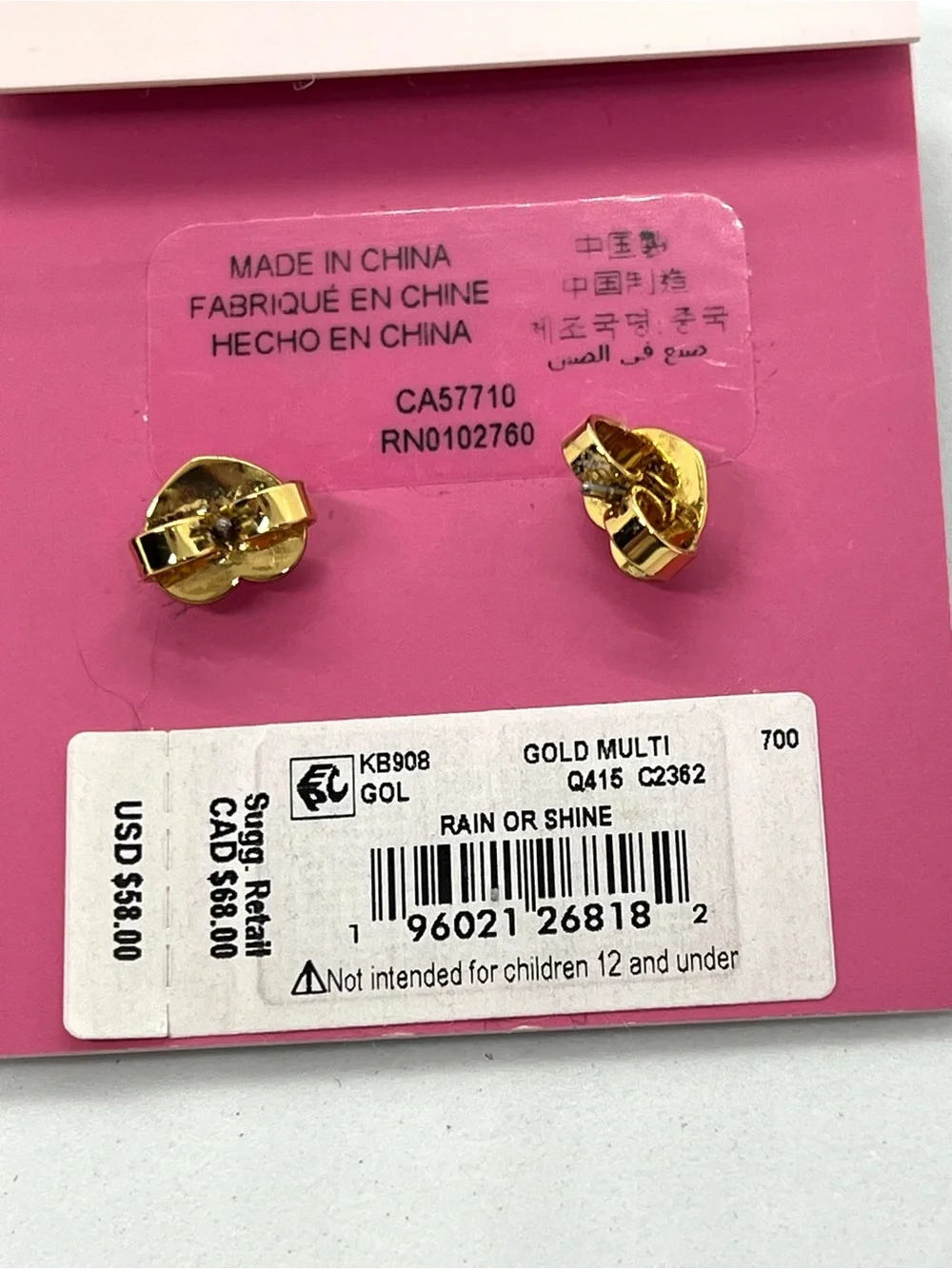 Kate Spade Authentic Rain or Shine Umbrella CZ Pavé Stud Earrings KB908